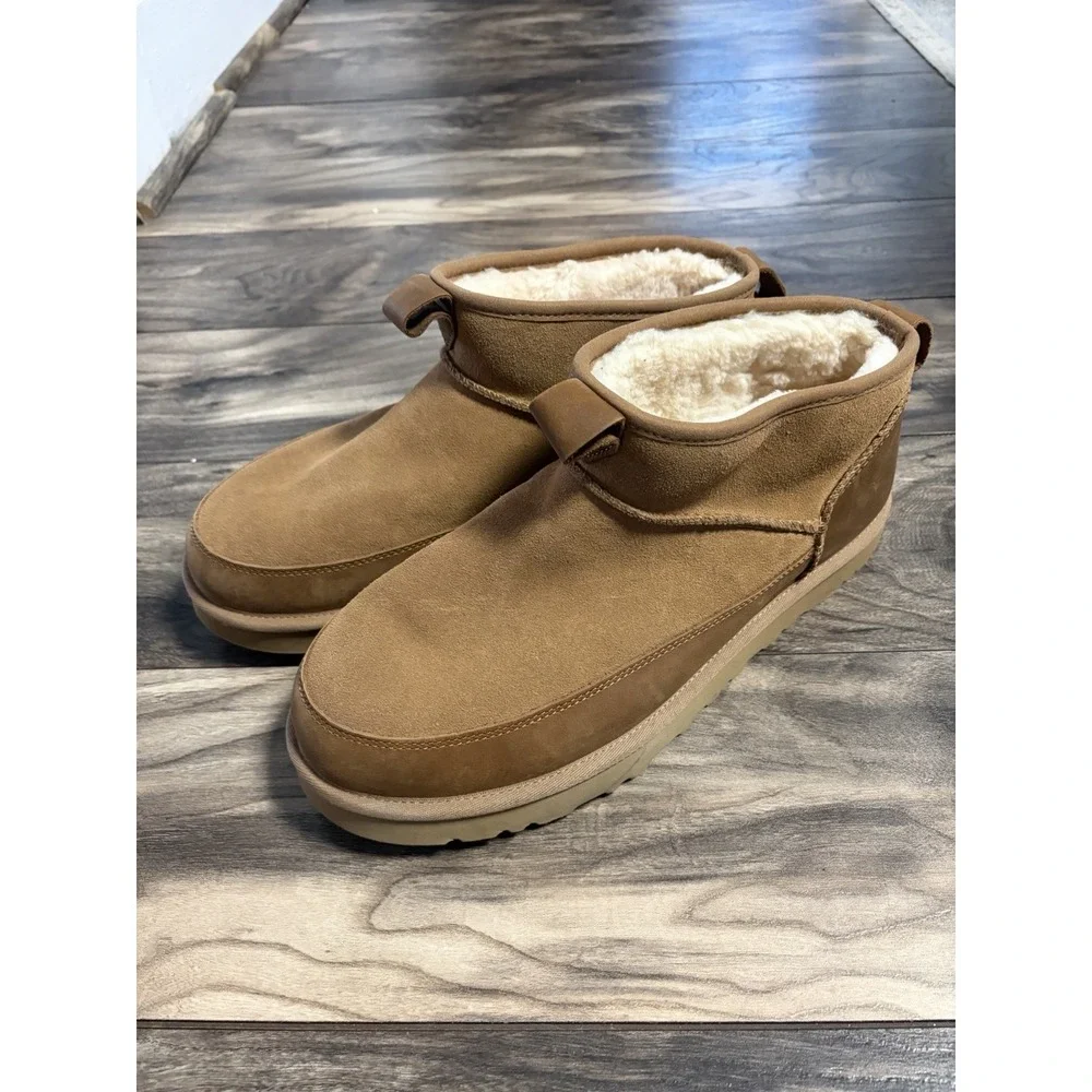 UGG Classic Ultra Mini Boots Chestnut Brown Men's 12 Shearling Ankle Boots